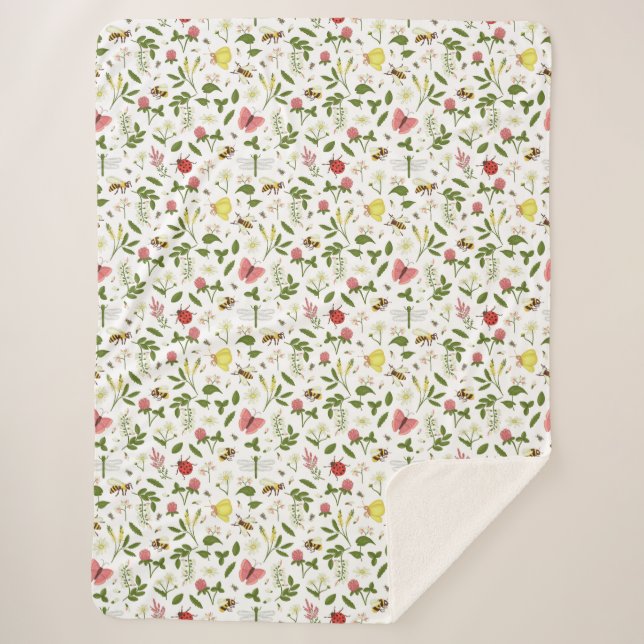 Manta Sherpa Abejas Ladybugs y mariposas (Anverso)