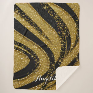 Manta Sherpa Abstract Swirls Black and Gold Personalizado Name