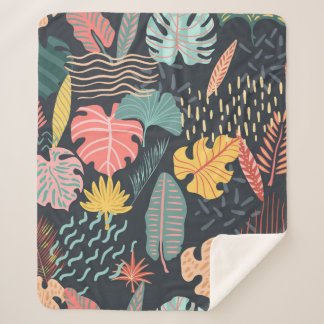 Manta Sherpa Abstract tropical leaves on blue background. Seaml