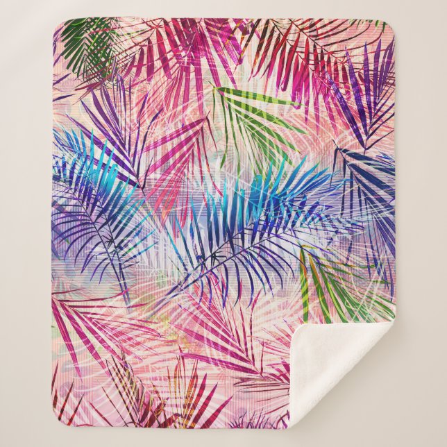 Manta Sherpa Abstracto acuarela deja patrón de alamante (Anverso)