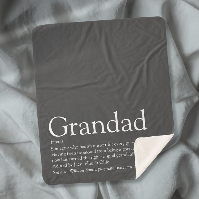 Manta Sherpa Abuelo Abuelo Abuelo papá definición moderna gris  (Grandpa Grandad Papa Definition Modern Fun Gray Sherpa Blanket)