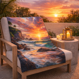 Manta Sherpa Acantilados de la puesta de sol tropical – Vibrant