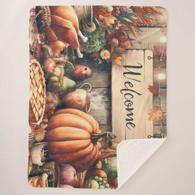 Manta Sherpa Acción de Gracias/Caída/Otoño/Vintage (Anverso)