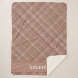 Manta Sherpa Acogedor Mauve Beige Plaid Vintage Style