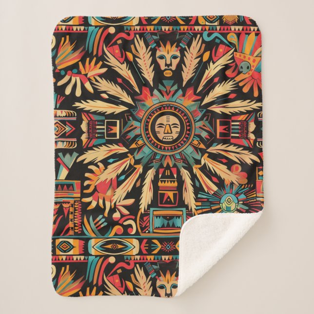 Manta Sherpa Acogedor "sueño azteca" Verde azulado (Anverso)