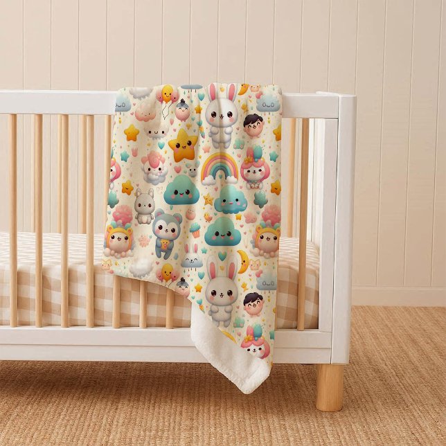 Manta Sherpa Acogedora Caprichosa Pastel Conejo Ka (Kawaii Bunny Pastel Whimsical Cozy Sherpa Blanket)