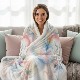 Manta Sherpa Acuarela Botánica Pastel Elegante
