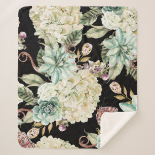 Manta Sherpa Acuarela brillante: Patrón Rosa de Hydrangea.