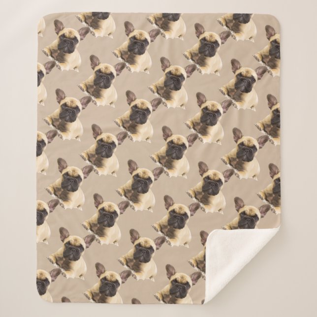Manta Sherpa Acuarela Bulldog francés Mascota perro Sherpa Blan (Anverso)