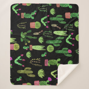 Manta Sherpa Acuarela Cactuses Planta Fondo Sin Marea