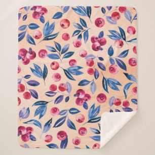 Manta Sherpa Acuarela de Cranberry: Fresas silvestres sin mar