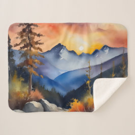Manta Sherpa Acuarela del amanecer sobre montañas cubiertas de