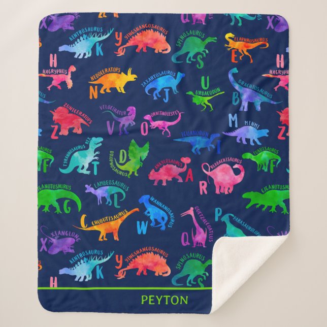 Manta Sherpa Acuarela Dinosaurio Alphabet Colorful Dino Kids (Anverso)