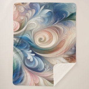Manta Sherpa Acuarela Fantasía Pastel Floral Azul & Crema