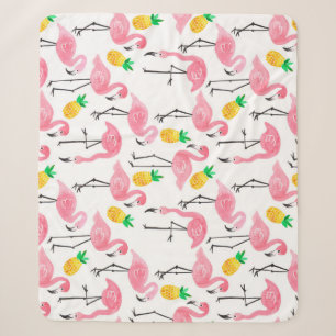 Manta Sherpa Acuarela Flamingo y Piña: Conjunto tropical.