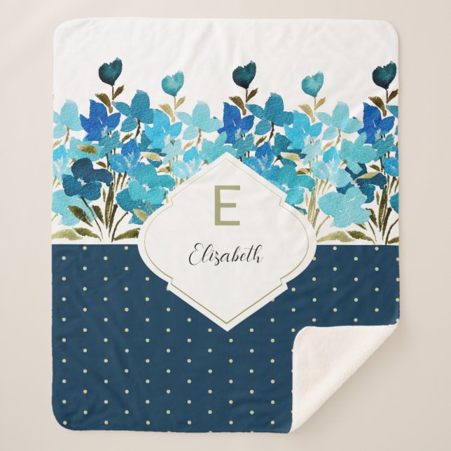 Manta Sherpa Acuarela moderna Boho Azul Flural pintado a mano (Anverso)