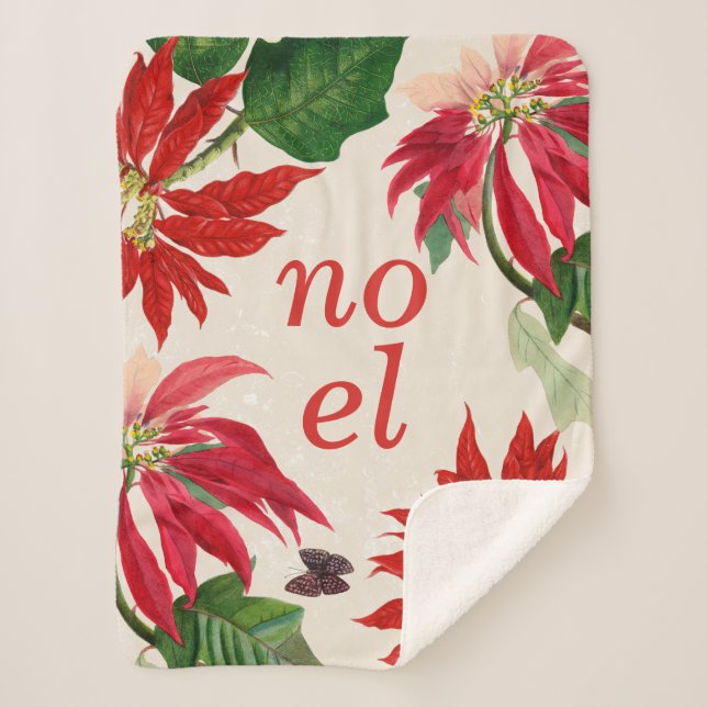 Manta Sherpa Acuarela Noel Festible Poinsettia Floral (Anverso)