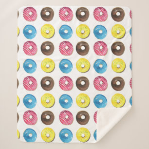 Manta Sherpa Acuarela pequeñas donuts, patrón sin costuras.