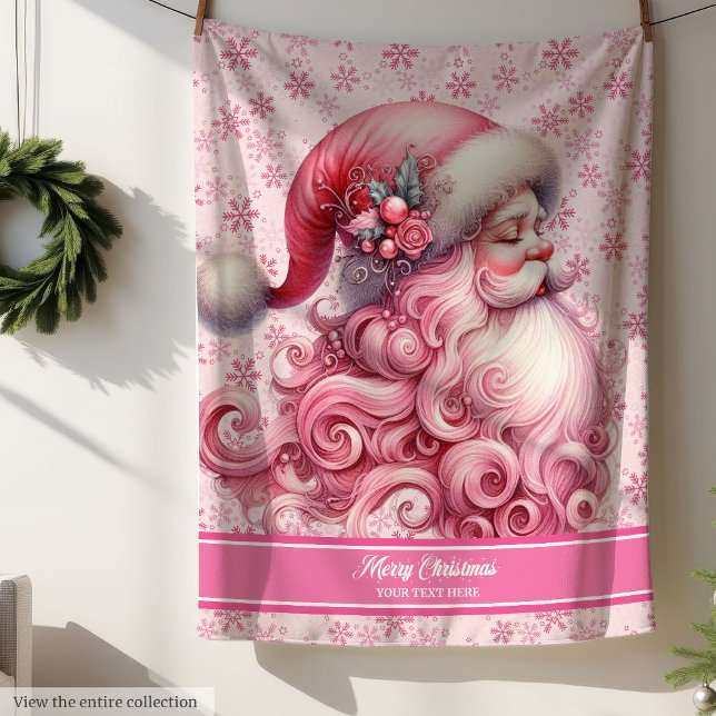 Manta Sherpa Acuarela Pinkmas Santa Name Blanket para Chicas (Watercolor Pinkmas Santa Name Blanket for Girls)