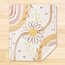 Manta Sherpa Acuarela Resumen Flor botánica y arcoiris