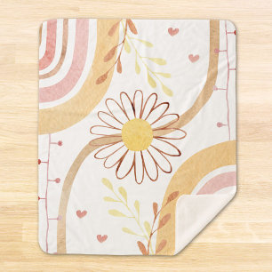 Manta Sherpa Acuarela Resumen Flor botánica y arcoiris