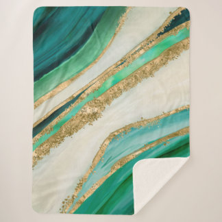 Manta Sherpa acuarela verde esmeralda y oro