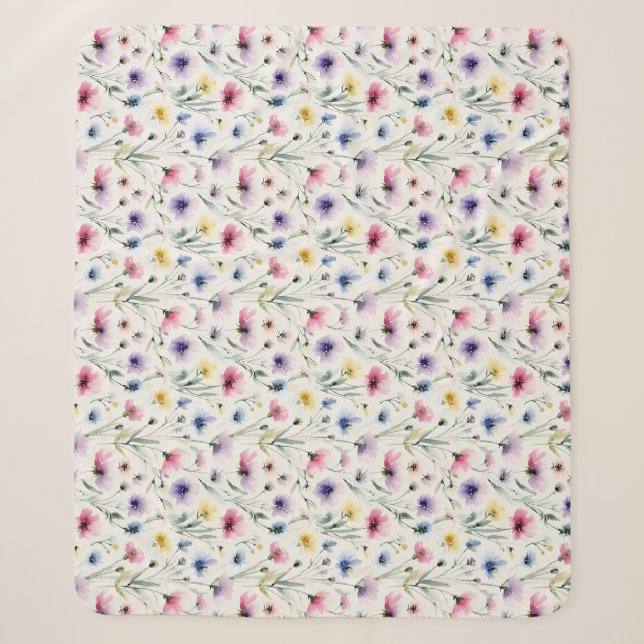 Manta Sherpa Acuarelas Florales (Anverso)