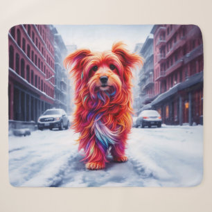 Manta Sherpa Adorable perro callejero en helado paisaje de invi