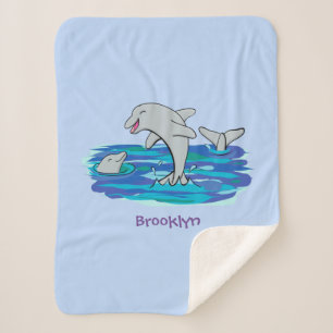 Manta Sherpa Adorables delfines felices ilustracion personaliza