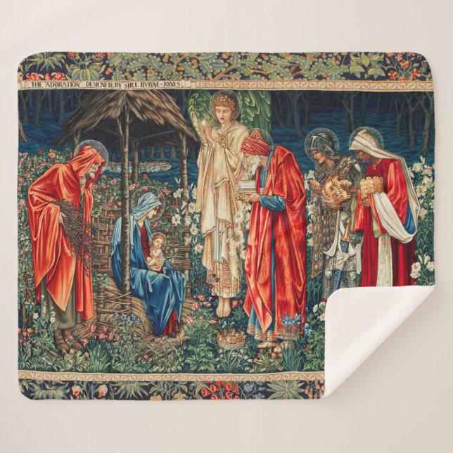 Manta Sherpa ADORACIÓN DE MAGI Morris, Navidades de Burne-Jones (Anverso (horizontal))
