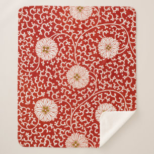 Manta Sherpa Adorno chino rojo blanco floral de Owen Jones