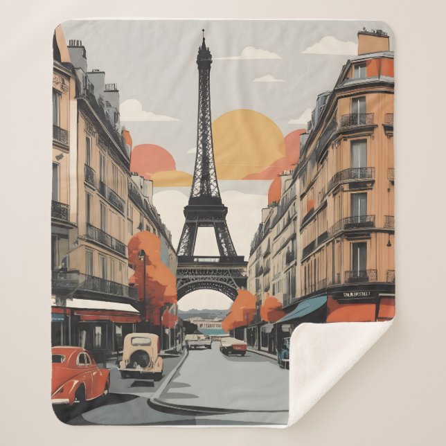 Manta Sherpa Afiche de París (Anverso)