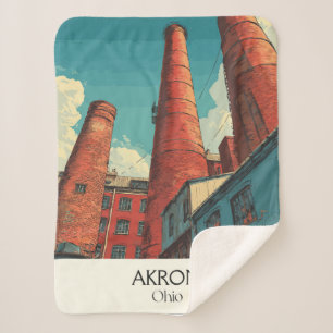 Manta Sherpa Afiche de viaje de Akron Ohio Arte de línea aérea 