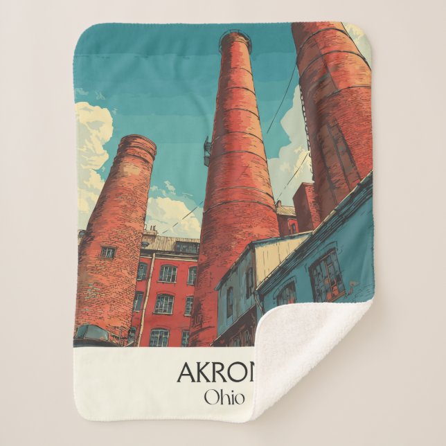 Manta Sherpa Afiche de viaje de Akron Ohio Arte de línea aérea  (Anverso)