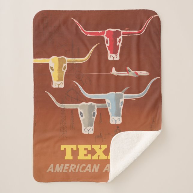 Manta Sherpa Afiche De Viaje De American Airlines A Texas (Anverso)