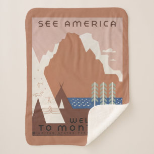 Manta Sherpa Afiche Vintage Que Promueve Viajes A Montana. 2