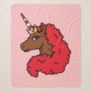 Manta Sherpa Afro rojo unicornio