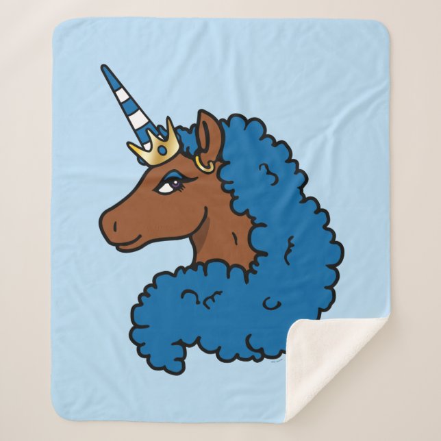 Manta Sherpa Afro unicornio azul (Anverso)