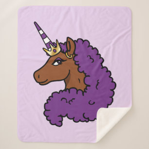 Manta Sherpa Afro Unicornio púrpura