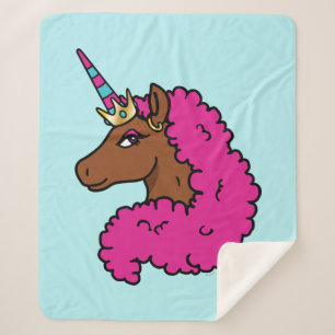 Manta Sherpa Afro Unicornio rosa caliente