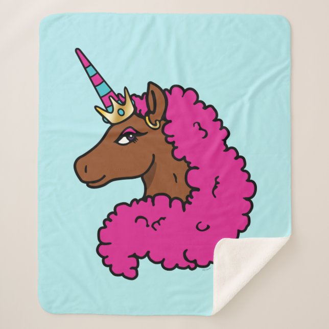 Manta Sherpa Afro Unicornio rosa caliente (Anverso)