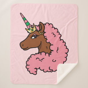 Manta Sherpa Afro Unicornio rosa claro