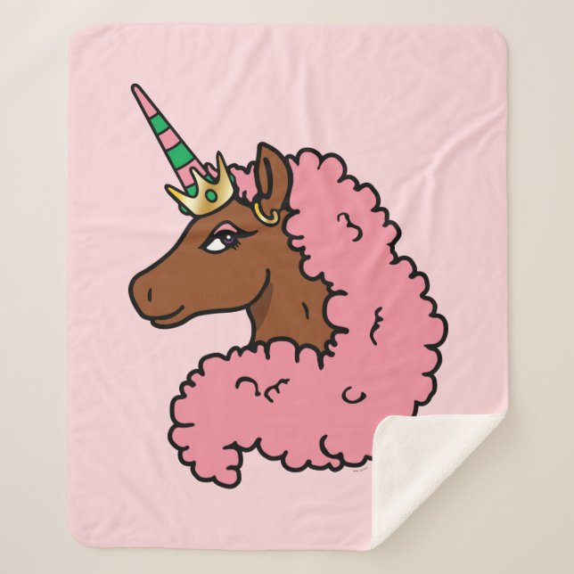 Manta Sherpa Afro Unicornio rosa claro (Anverso)