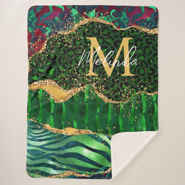 Manta Sherpa Agante de impresión de animales de safari verde (Anverso)