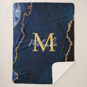 Manta Sherpa Agante de mármol azul y oro de la marina