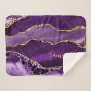 Manta Sherpa Agante de mármol Purpurina de oro morado y falso