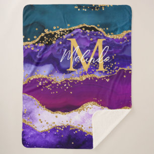 Manta Sherpa Agante Purpurina de imitación de pavo real púrpura