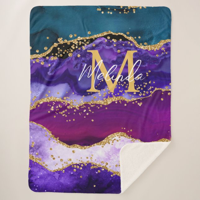 Manta Sherpa Agante Purpurina de imitación de pavo real púrpura (Anverso)