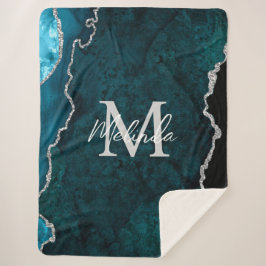 Manta Sherpa Agante verde azulado de mármol azul y plateado