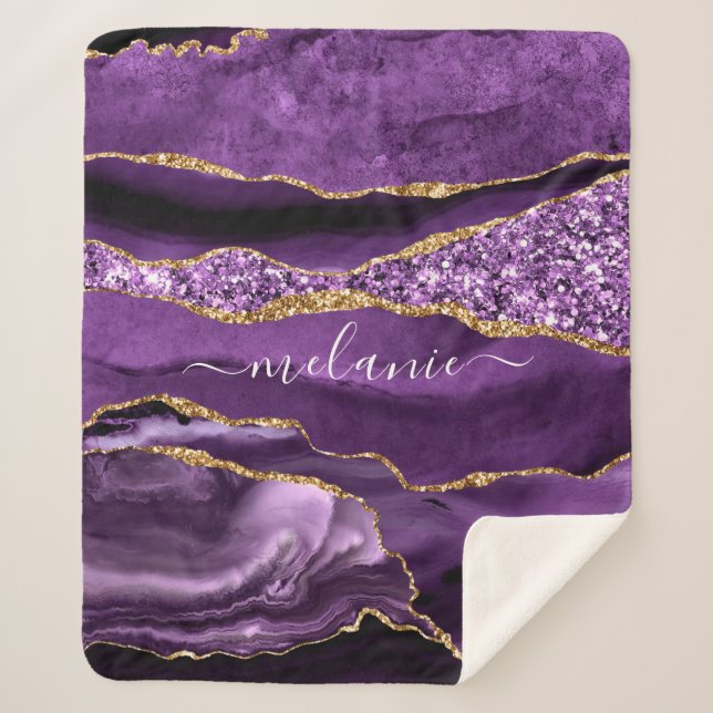 Manta Sherpa Agate Purple Gold Custom Name Sherpa Blanket (Anverso)